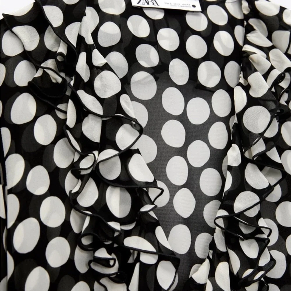 Zara Ruffled Polka Dot Blouse Dress - Small - Picture 6 of 12